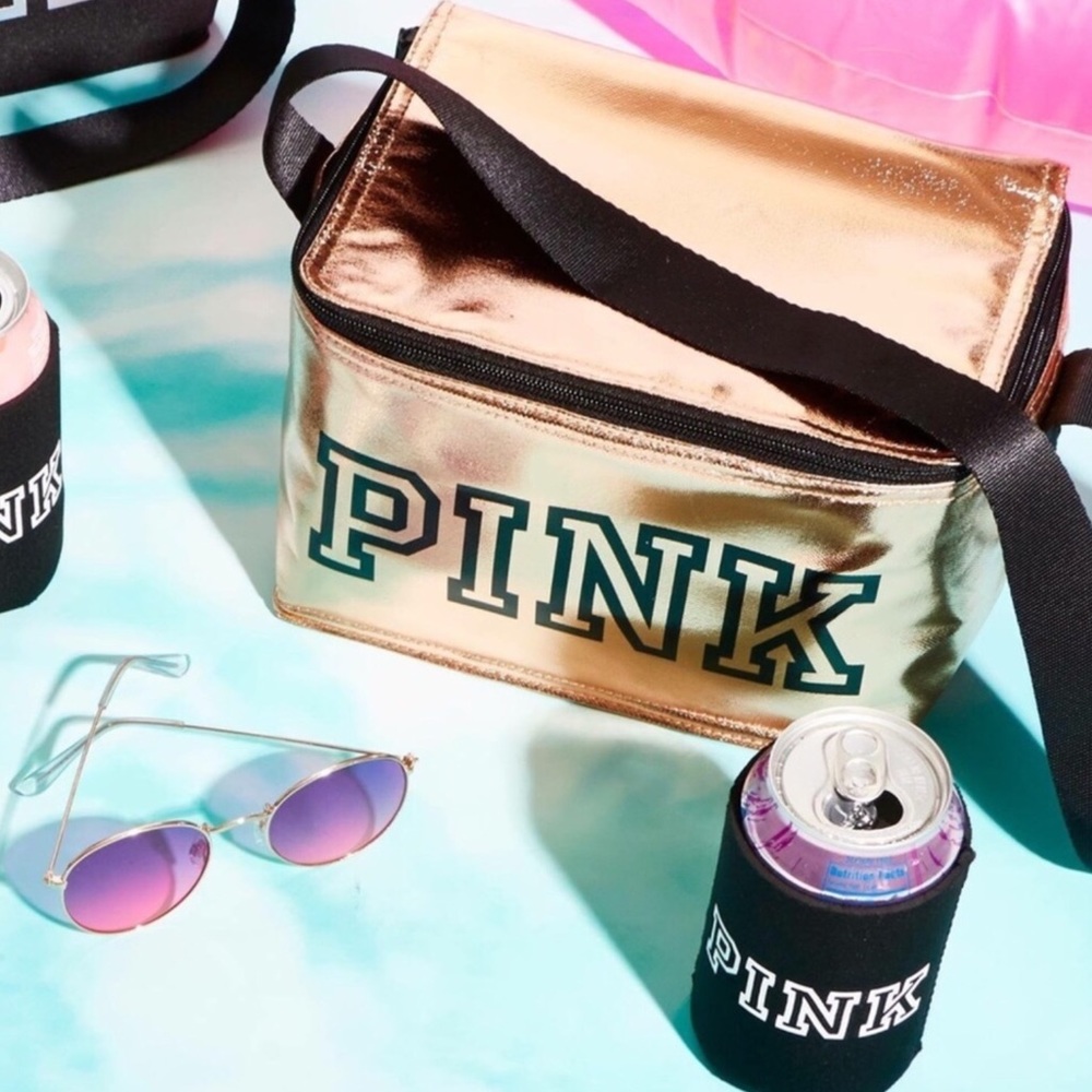 VS PINK COOLER LUNCH BOX COOZIE METALLIC GOLD - Picture 2 of 5